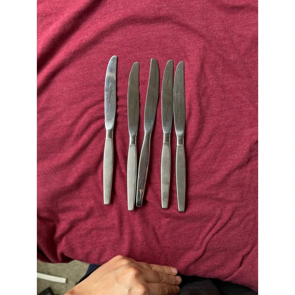 Set of 5 Stainless Steel Dinner Knives Modern Tapered Handle Flatware Silver